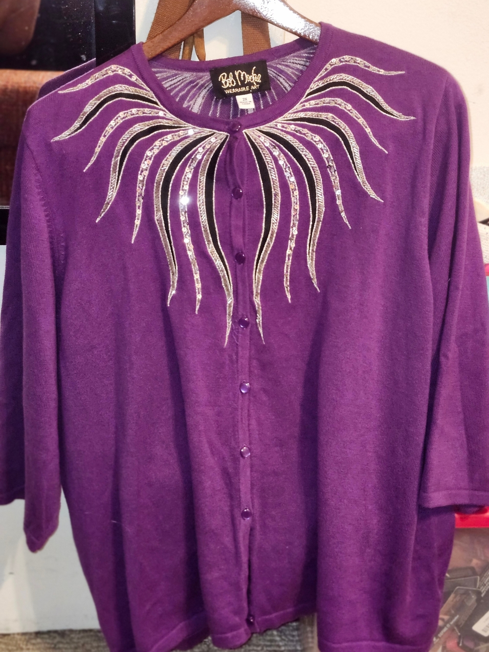 Vintage Bob Mackie Purple Embellished Button-Front Sweater
